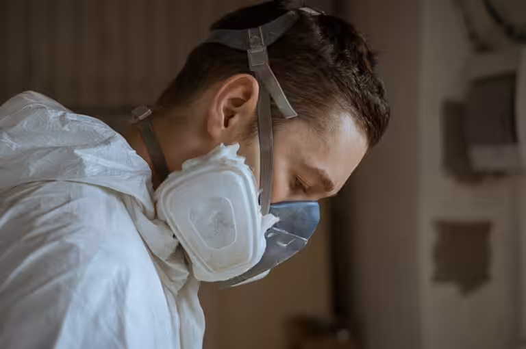 Lavoratore che indossa una maschera respiratoria protettiva, dispositivo chiave dell'igiene industriale per la sicurezza sul lavoro
